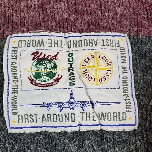 Vtg Xploits Sweater Mens Large Maroon Aviation World Airplane Wool Pullover - Picture 3 of 8